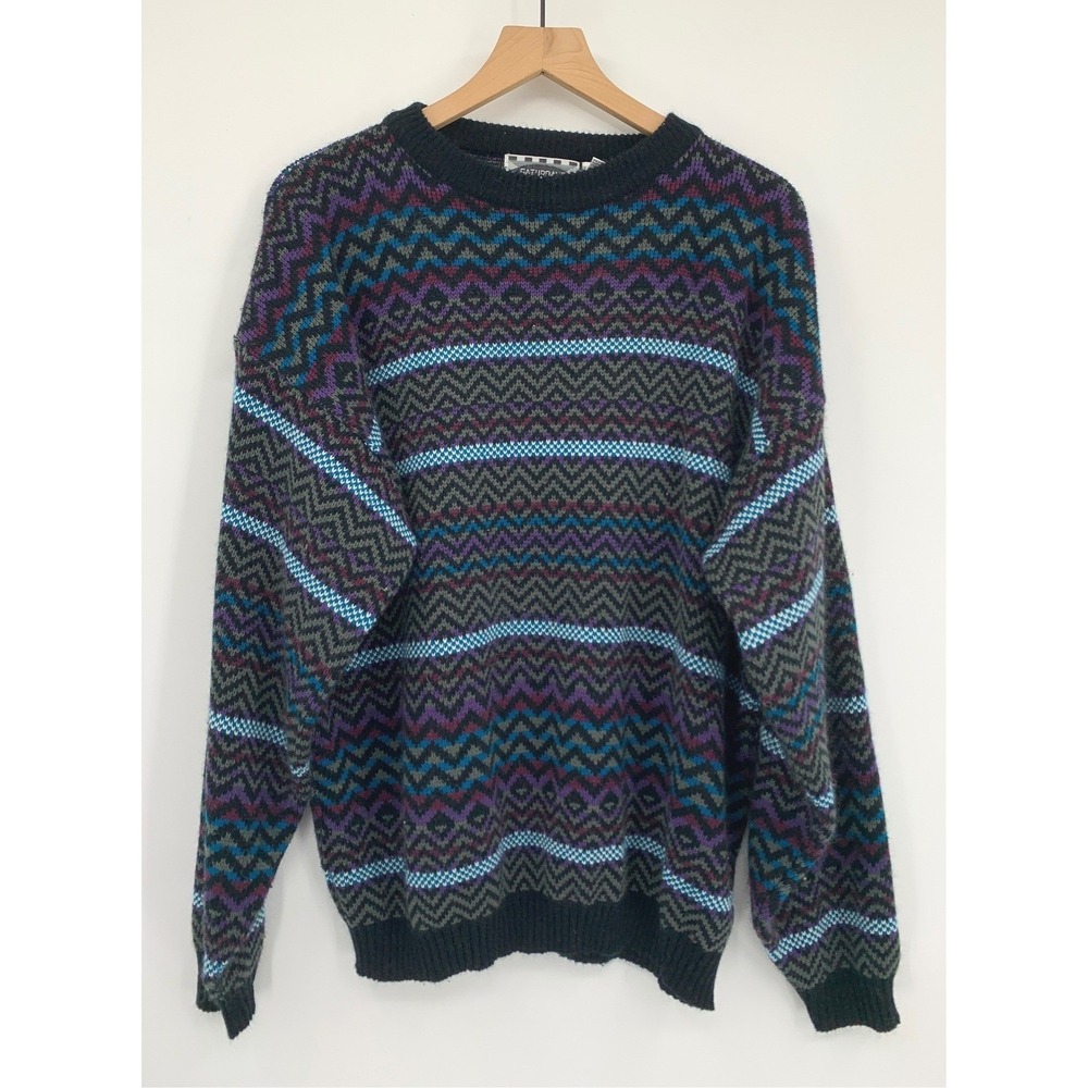 Vintage Grandpa Sweater Mens L/XL Saturdays Geometric Fair Isle Knit Acrylic